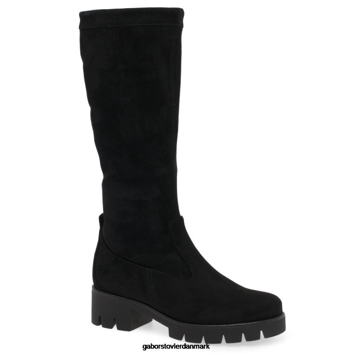 Gabor Kvinder baku knæhøje støvler 4T2H6335 fodtøj sort mikrovelour