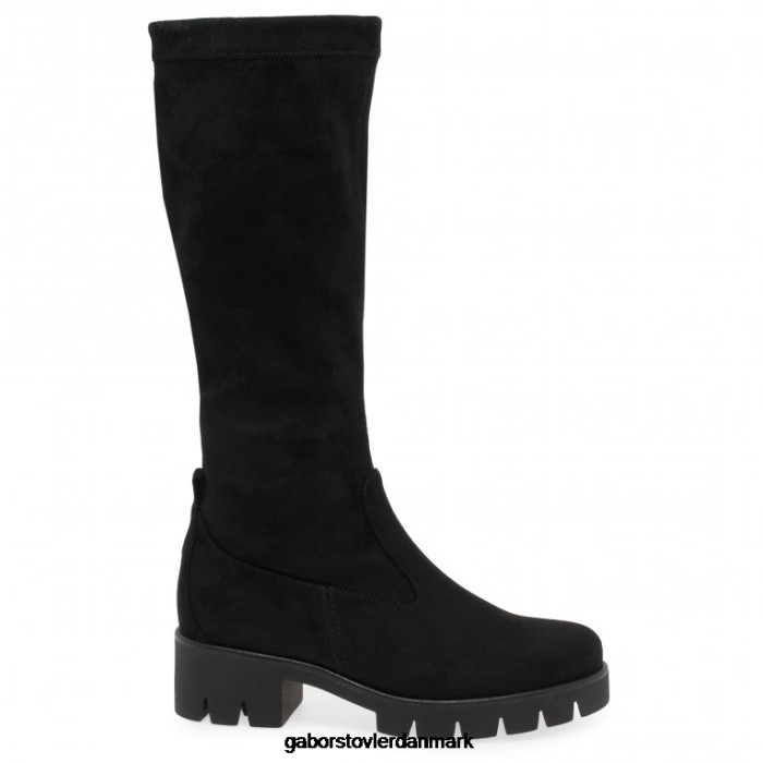 Gabor Kvinder baku knæhøje støvler 4T2H6335 fodtøj sort mikrovelour