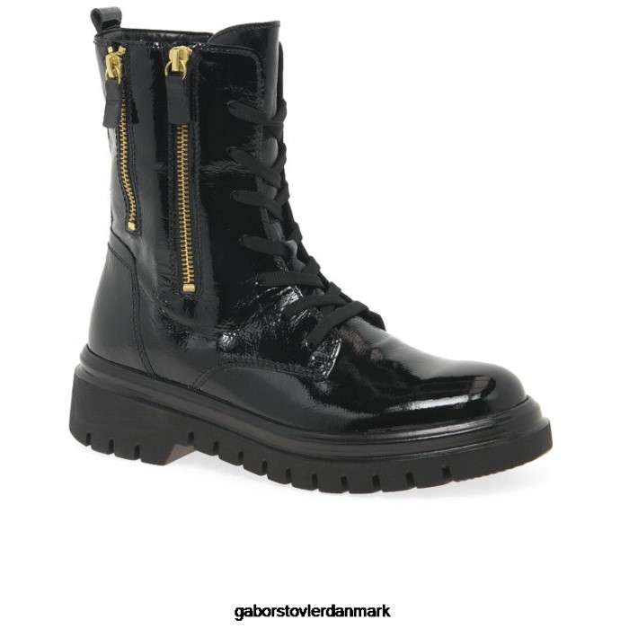 Gabor Kvinder cottage biker støvler 4T2H6255 fodtøj sort patent