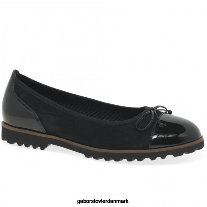 Gabor Kvinder fristende fritidssko 4T2H615 fodtøj sort ruskind/patent ss21