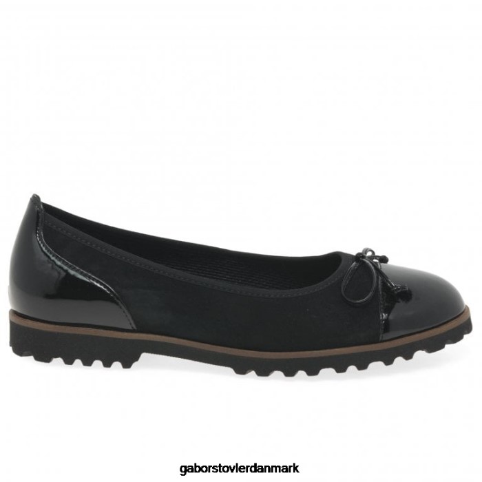 Gabor Kvinder fristende fritidssko 4T2H615 fodtøj sort ruskind/patent ss21