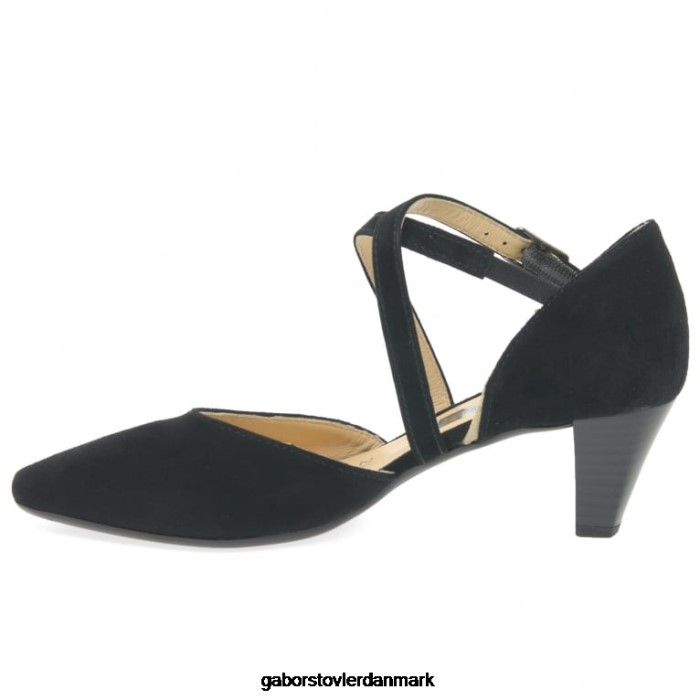 Gabor Kvinder moderne banesko med krydsstrop 4T2H631 fodtøj sort ruskind