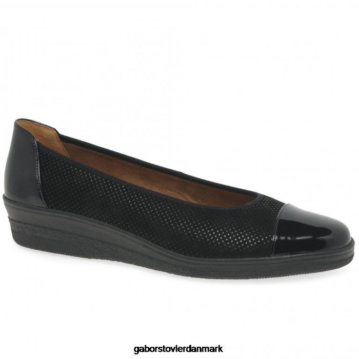 Gabor Kvinder petunia patent accent lavhælede pumps 4T2H6114 fodtøj sort prik/patent