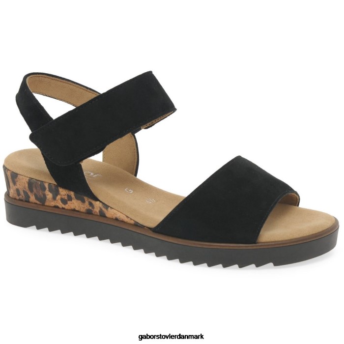Gabor Kvinder raynor sandaler 4T2H6166 fodtøj sort ruskind/leopard