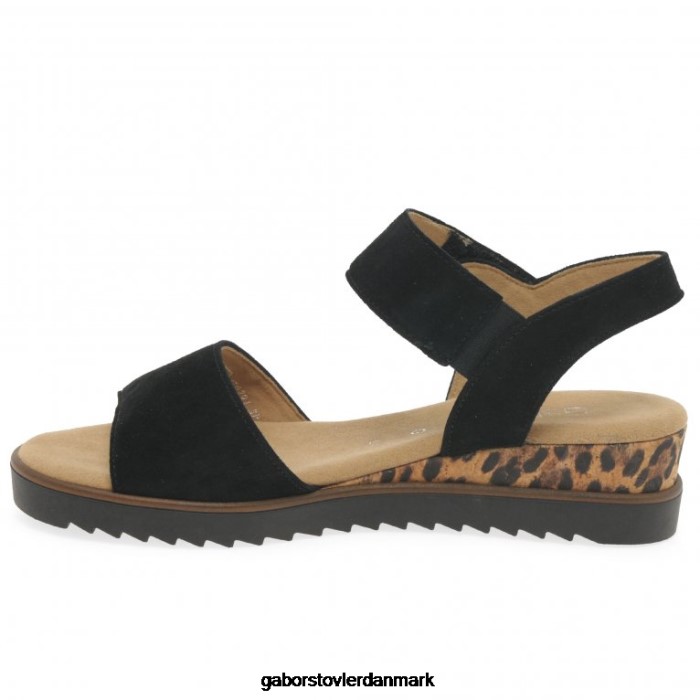Gabor Kvinder raynor sandaler 4T2H6166 fodtøj sort ruskind/leopard