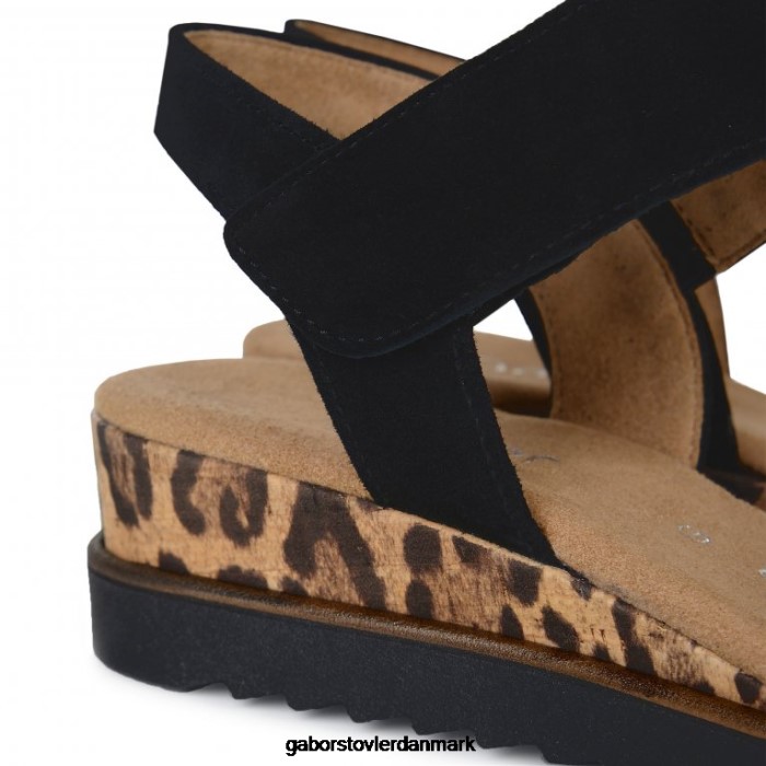 Gabor Kvinder raynor sandaler 4T2H6166 fodtøj sort ruskind/leopard