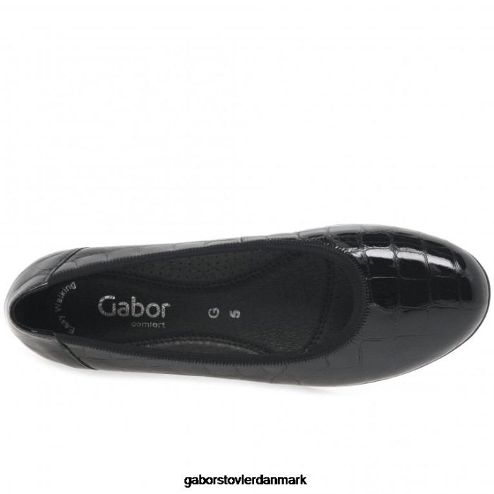 Gabor Kvinder splash casual ballet pumps 4T2H6103 fodtøj sort krokodille patent