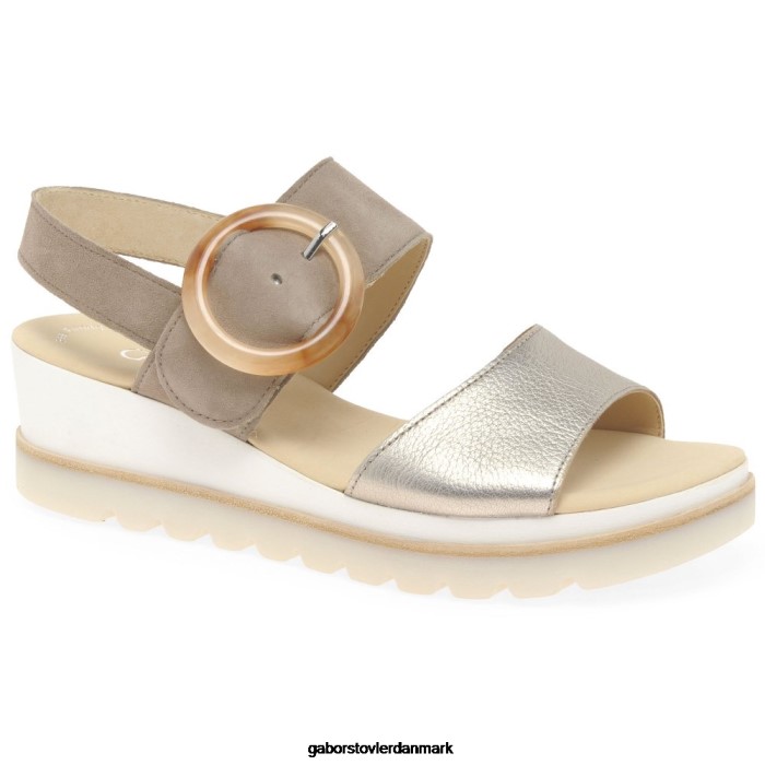 Gabor Kvinder yeo sandaler med kilehæl 4T2H6155 fodtøj puder metallic/kanin ruskind