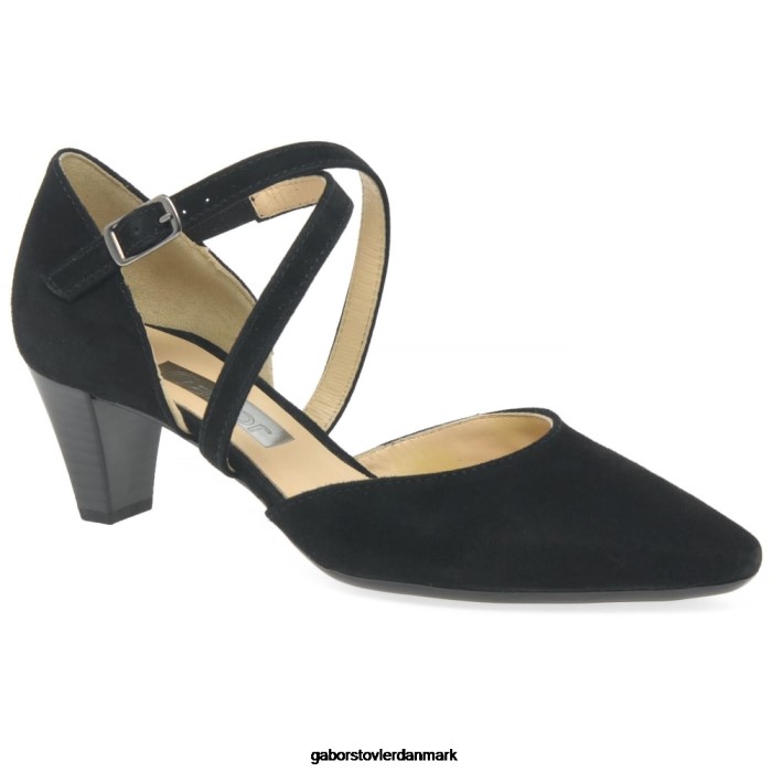 Gabor Kvinder moderne banesko med krydsstrop 4T2H631 fodtøj sort ruskind