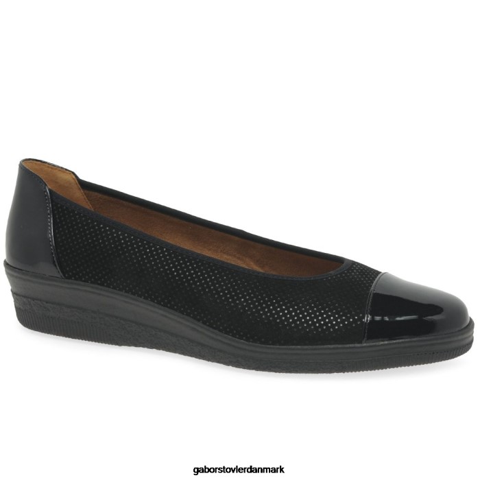 Gabor Kvinder petunia patent accent lavhælede pumps 4T2H6114 fodtøj sort prik/patent