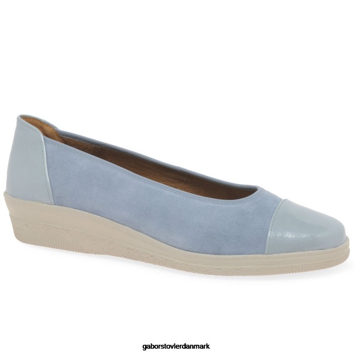 Gabor Kvinder petunia patent accent lavhælede pumps 4T2H6118 fodtøj lagune ruskind/patent