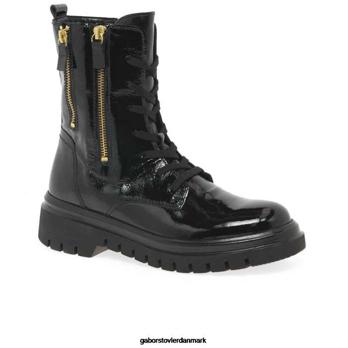Gabor Kvinder cottage biker støvler 4T2H6255 fodtøj sort patent